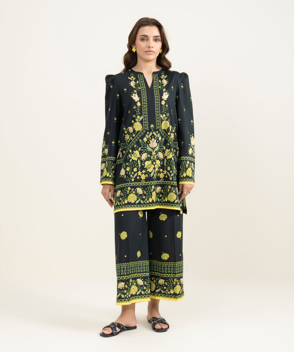 Women's RTW Cotton Viscose Printed Black Straight Shirt