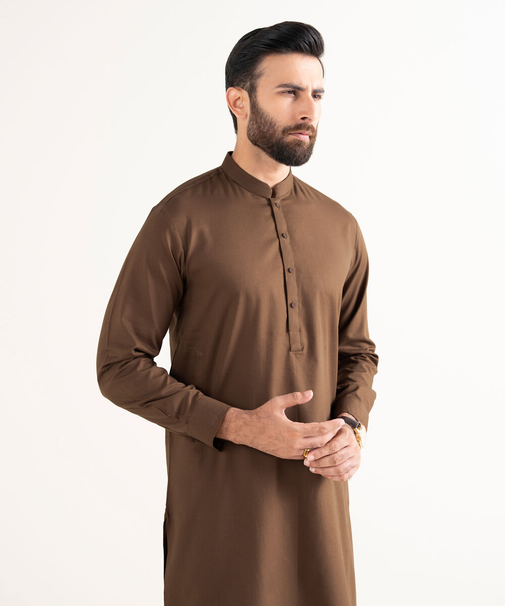 Men's 100% Cotton Plain Brown Kurta Trouser
