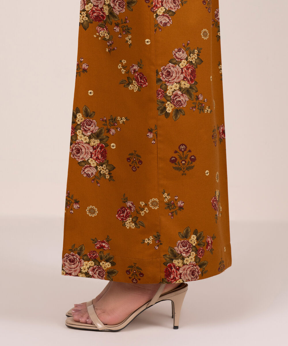 Women's RTW Cambric Printed Brown Flared Pants