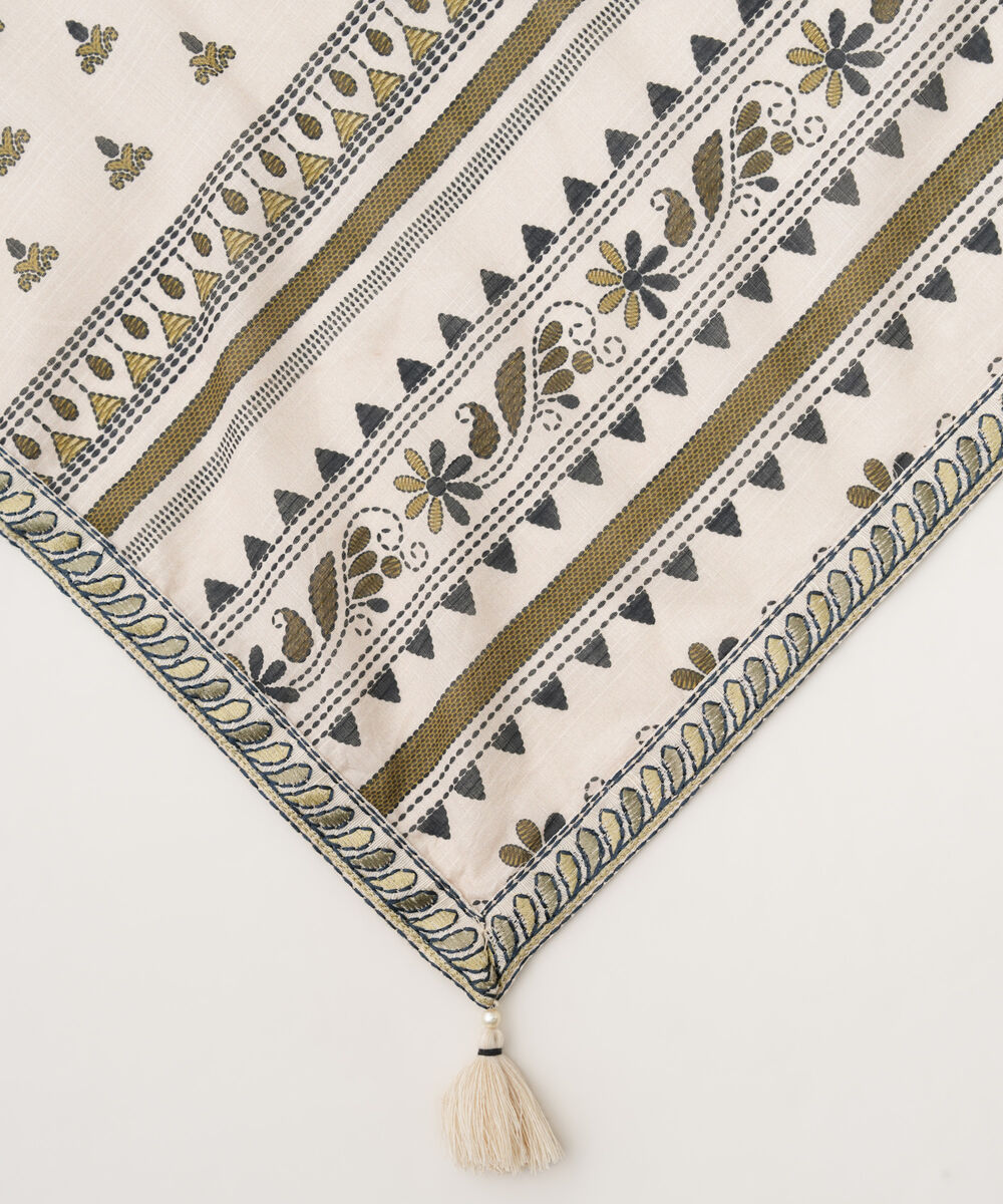 Textured Voile Embroidered Off White Dupatta