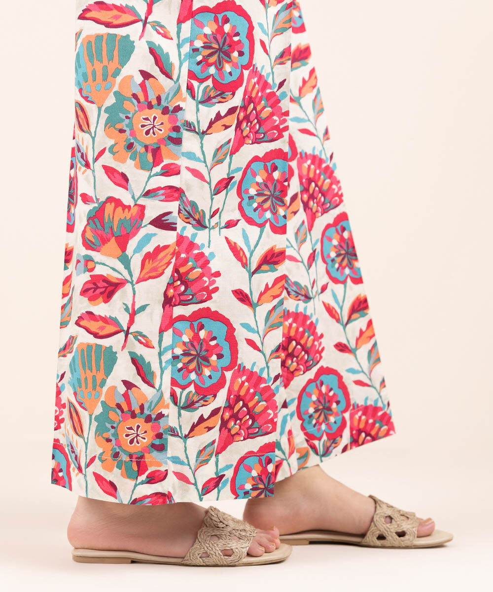Women's Pret Cambric Off White Printed Culottes
