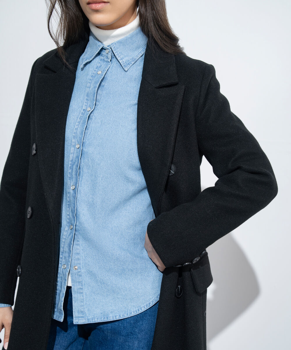 Women's Western Wear Black Double Breasted Long Coat