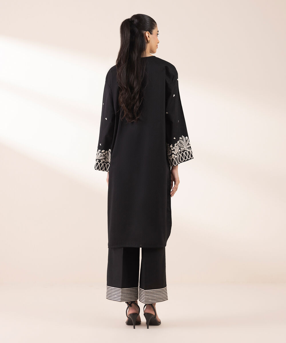 Women's RTW Dobby Black Embroidered Boxy Shirt