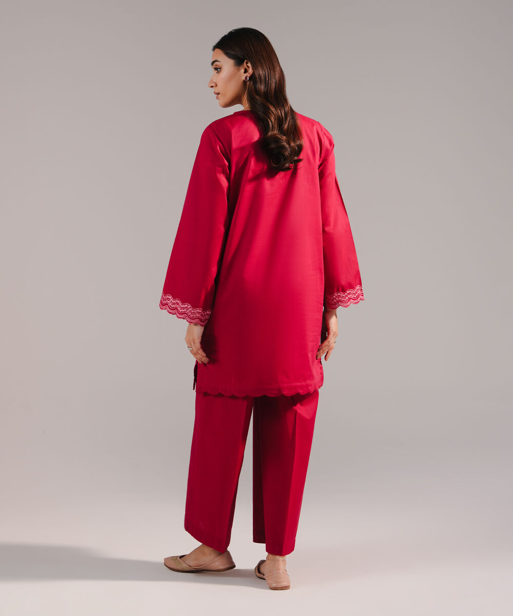 Women's RTW Crosshatch Embroidered Maroon Straight Shirt