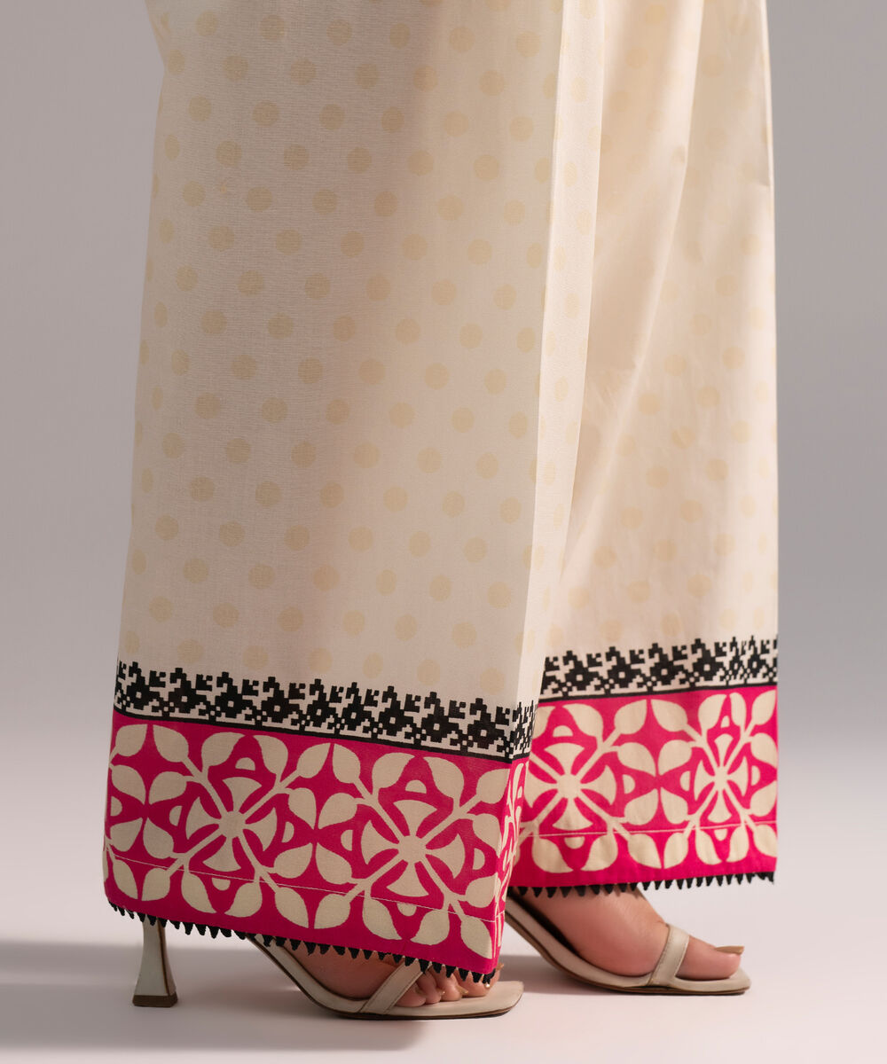 Women's RTW Cambric Printed Off White Farshi Shalwar
