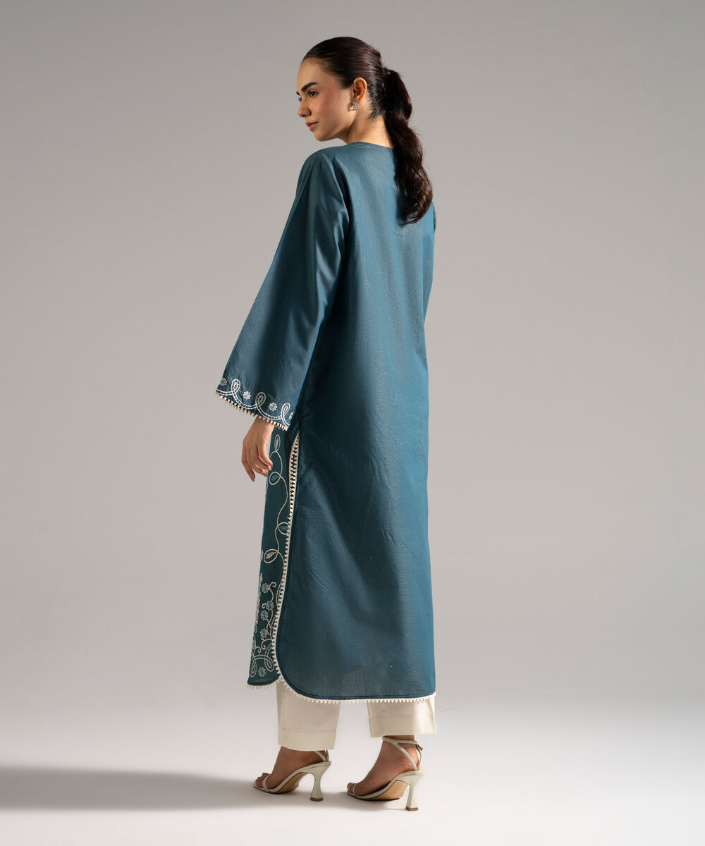 Women's RTW Zari Lawn Embroidered Green Straight Shirt