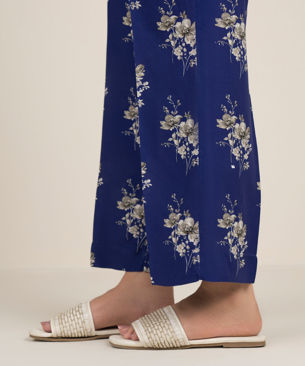 Women's RTW Arabic Cambric Printed Dark Blue Straight Pants