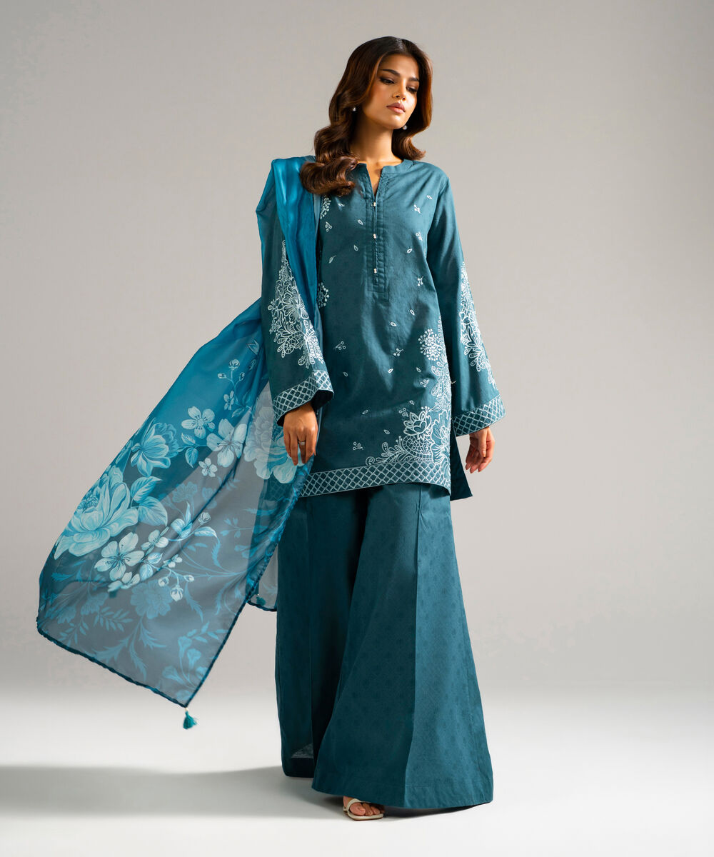 Amber Silk Printed Teal Dupatta