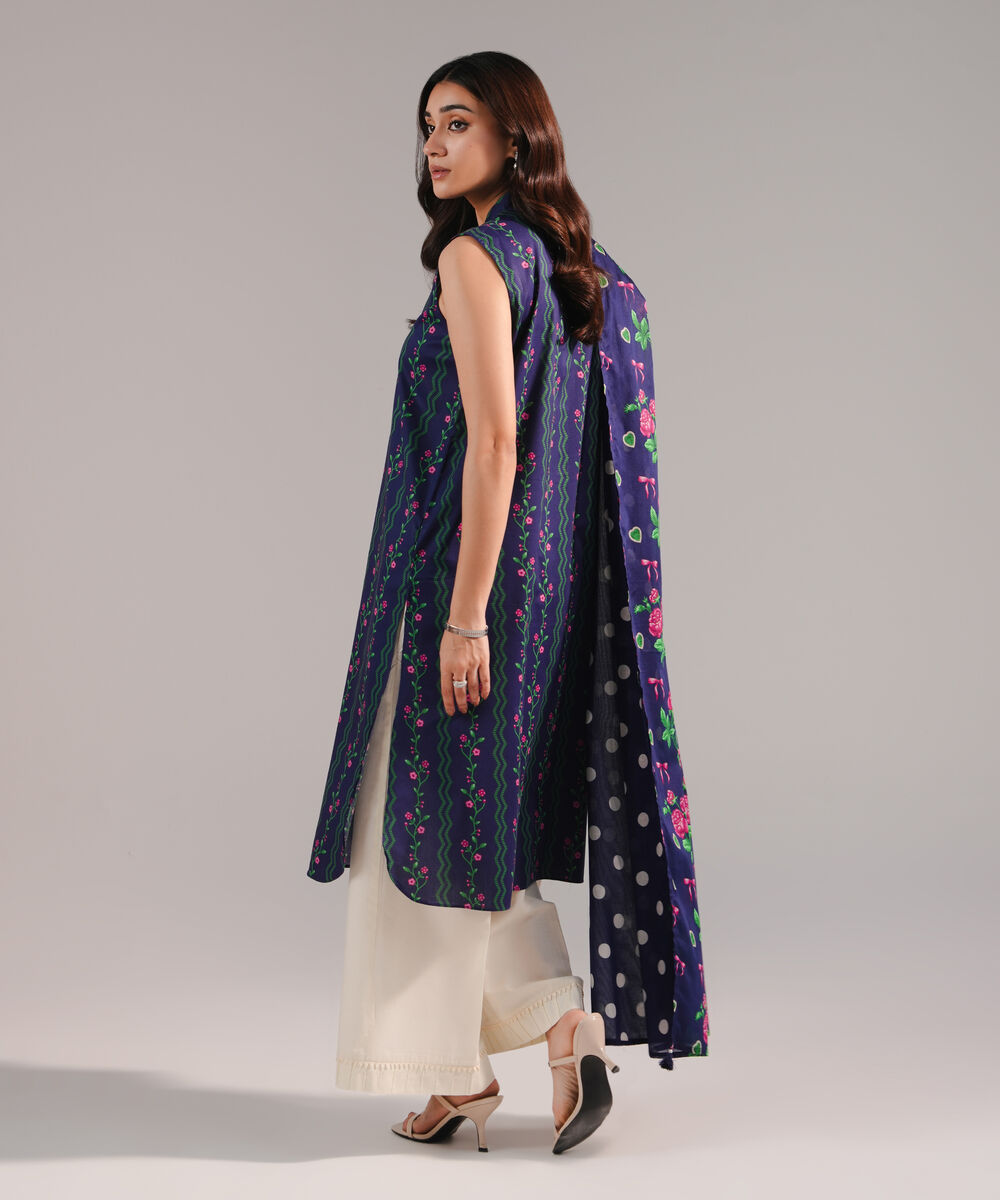 Women's RTW Cotton Viscose Printed Dark Blue 2 Piece Suit