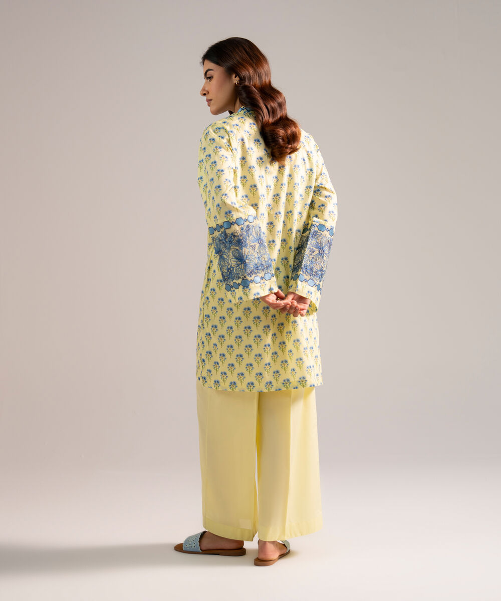 Women's RTW Lawn Embroidered Pale Yellow Straight Shirt