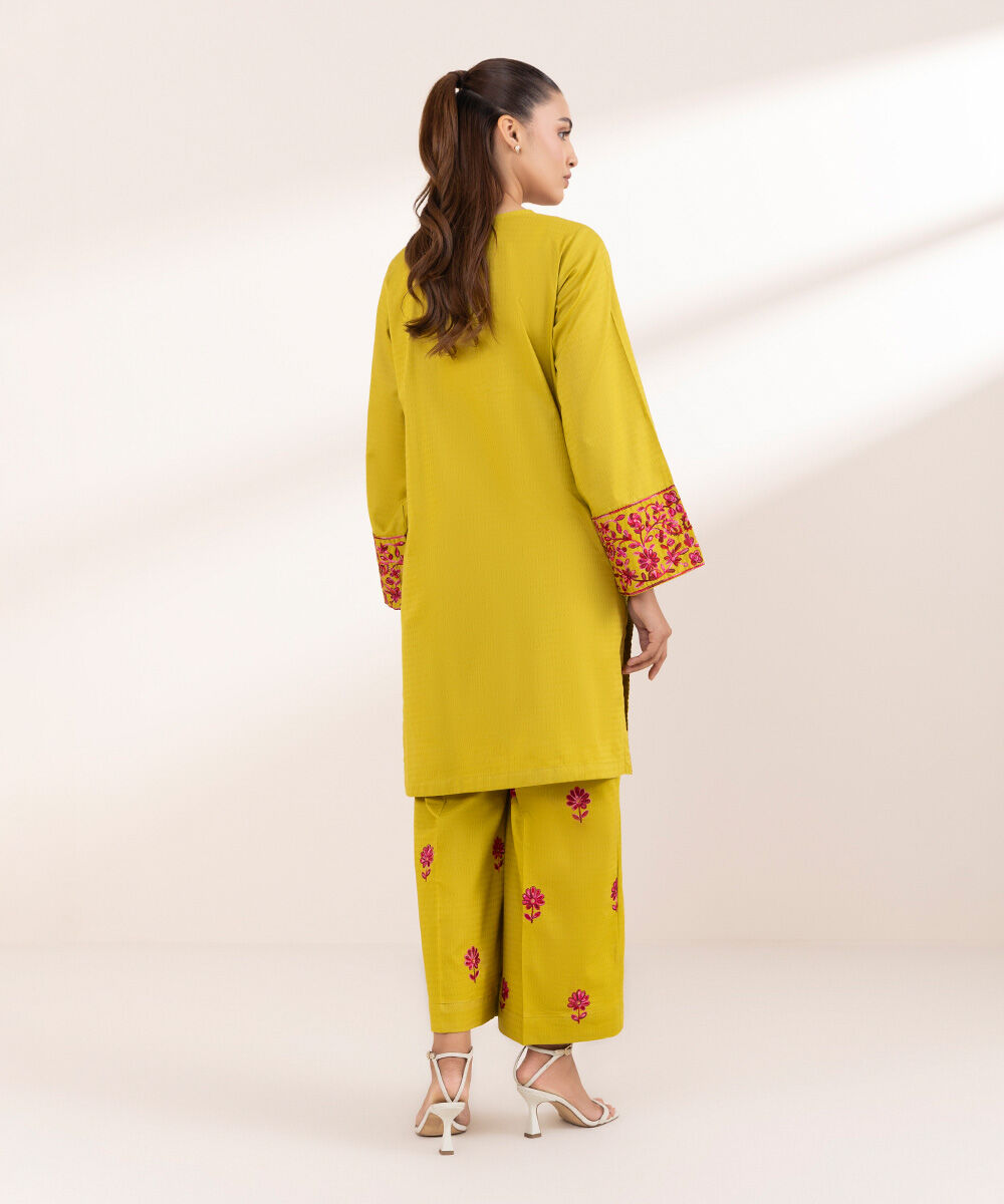 Woman - Yellow Embroidered Dobby Shirt