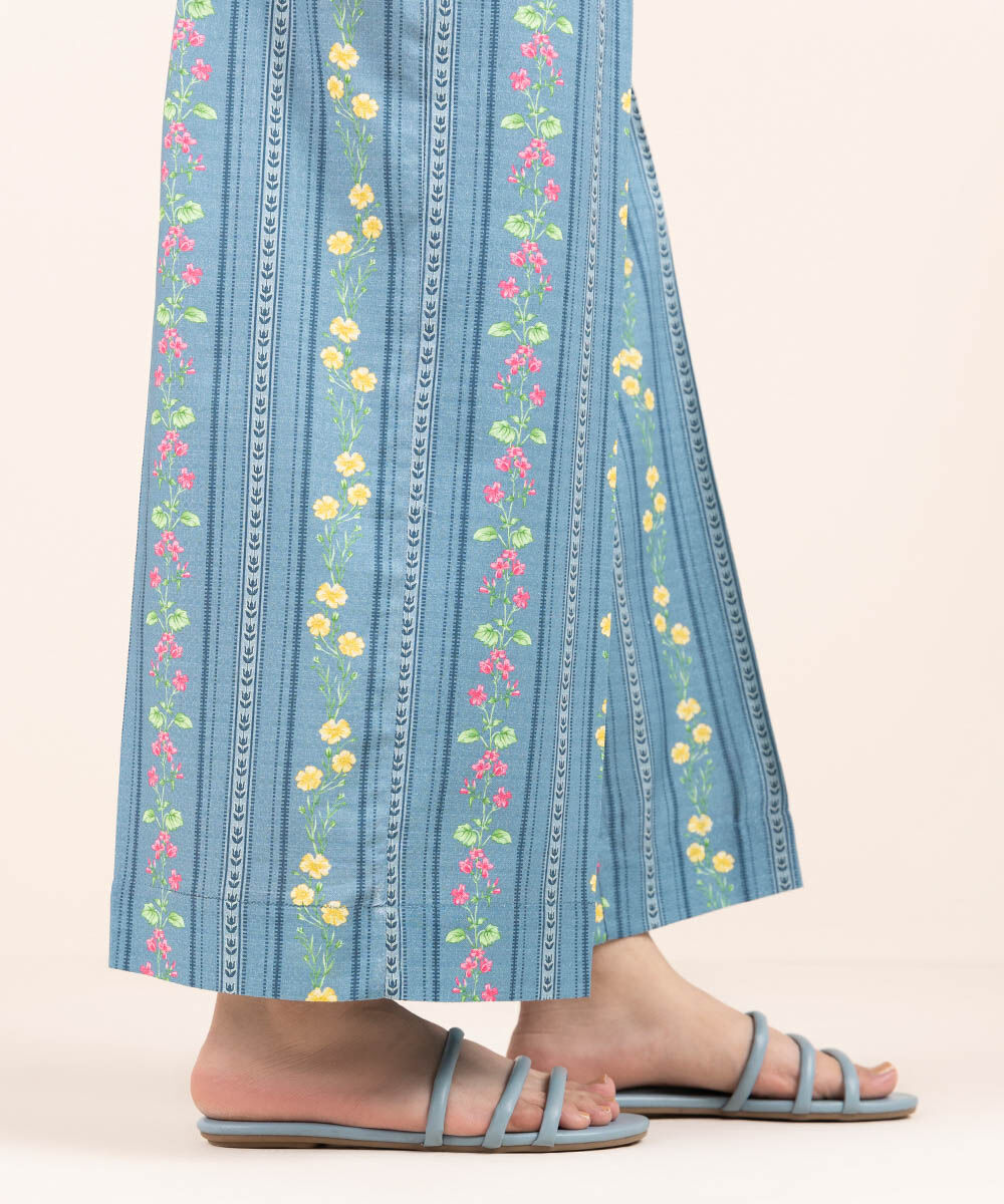 Woman - Blue Printed Cotton Culottes