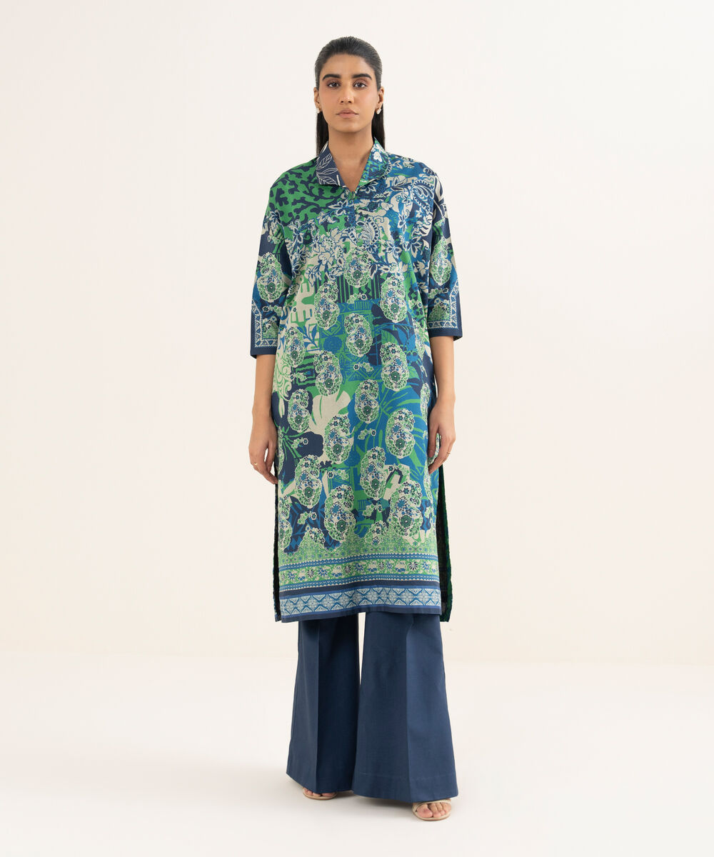 Women's Unstitched Lawn Printed Blue 2 Piece Suit