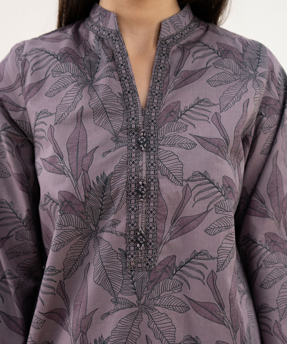 Women's Unstitched Lawn Printed Purple 2 Piece Suit