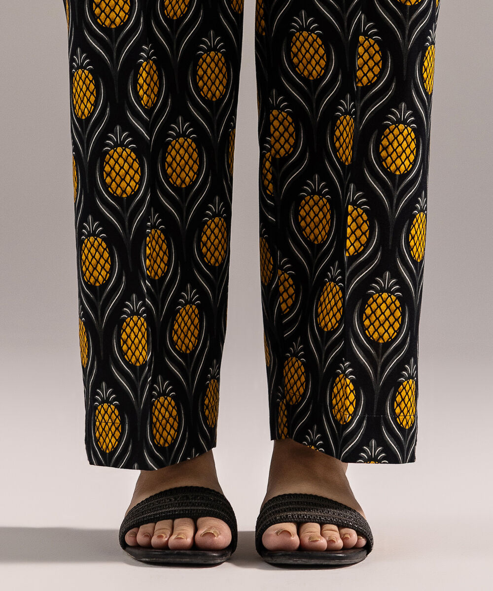 Women's RTW Cambric Printed Black Straight Pants