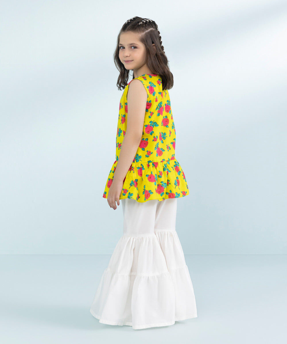 Girls Cotton Satin Dress in Yellow