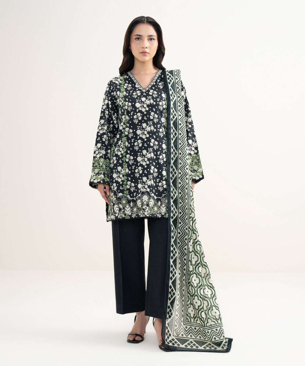 Women's RTW Cotton Viscose Embroidered Black Straight Shirt