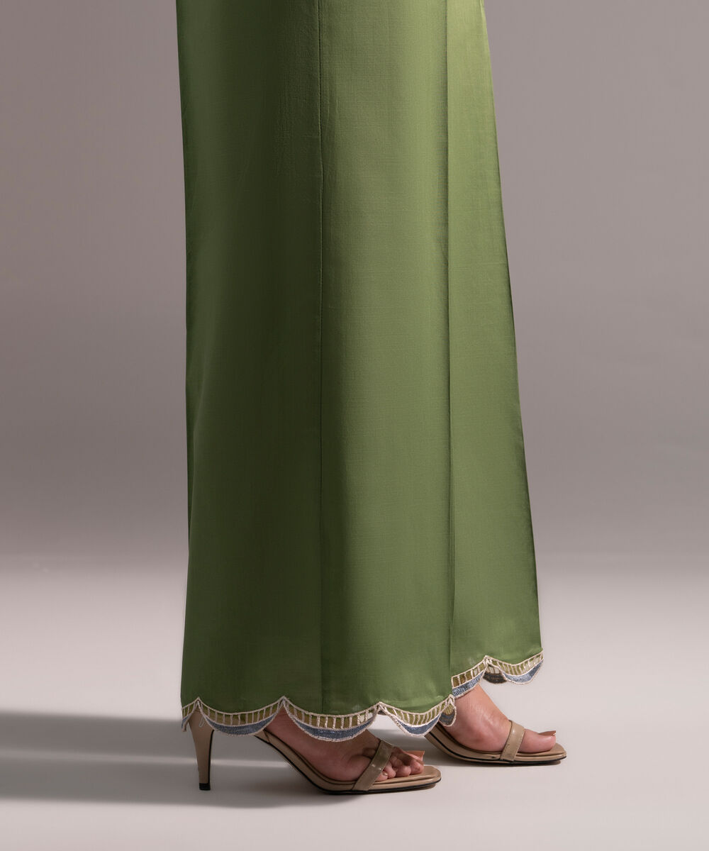 Women's RTW Crosshatch Embroidered Green Culottes