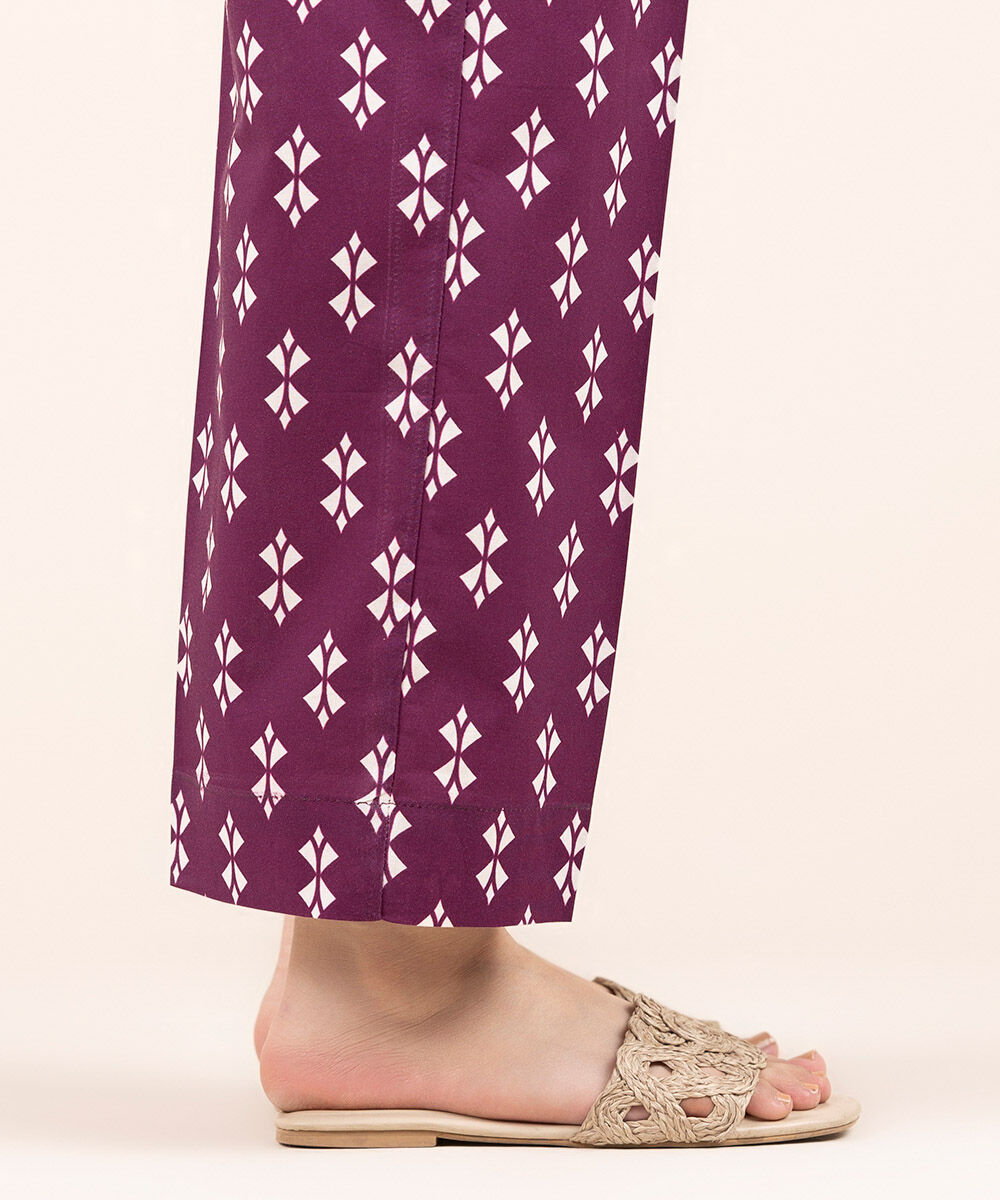 Woman - Purple Printed Cambric Straight Pants