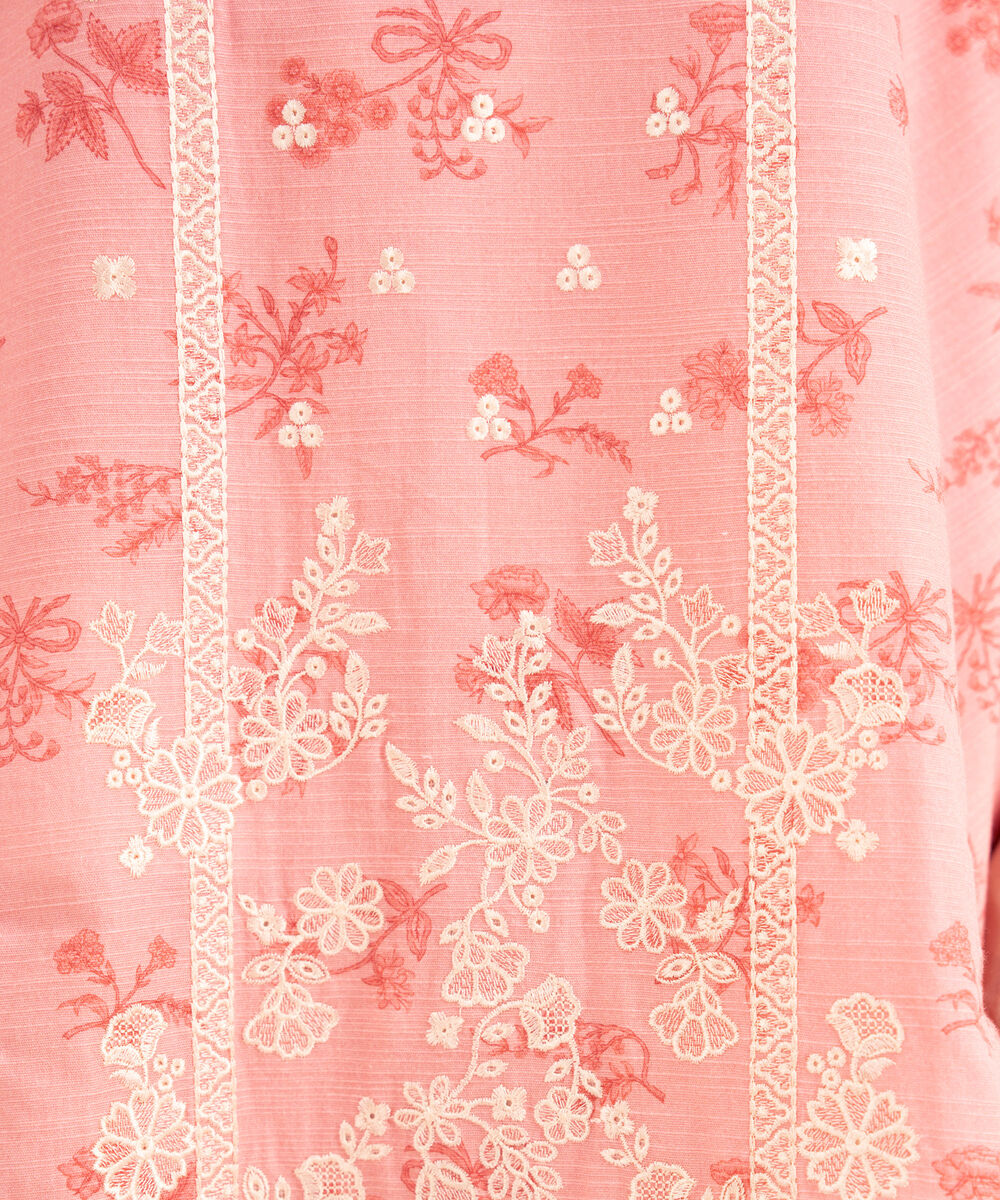 Women's Unstitched Cotton Embroidered Pink 2 Piece Suit