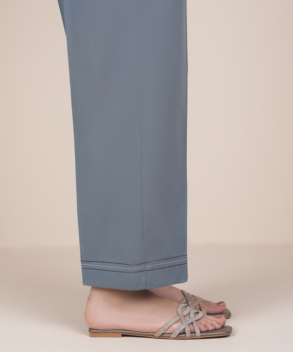 Women's RTW Cambric Blue Solid Straight Pants