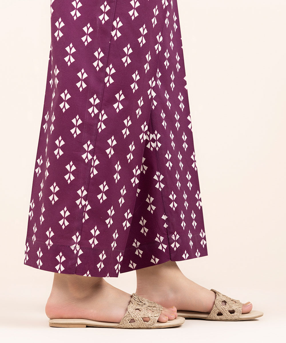 Woman - Purple Printed Cambric Straight Pants