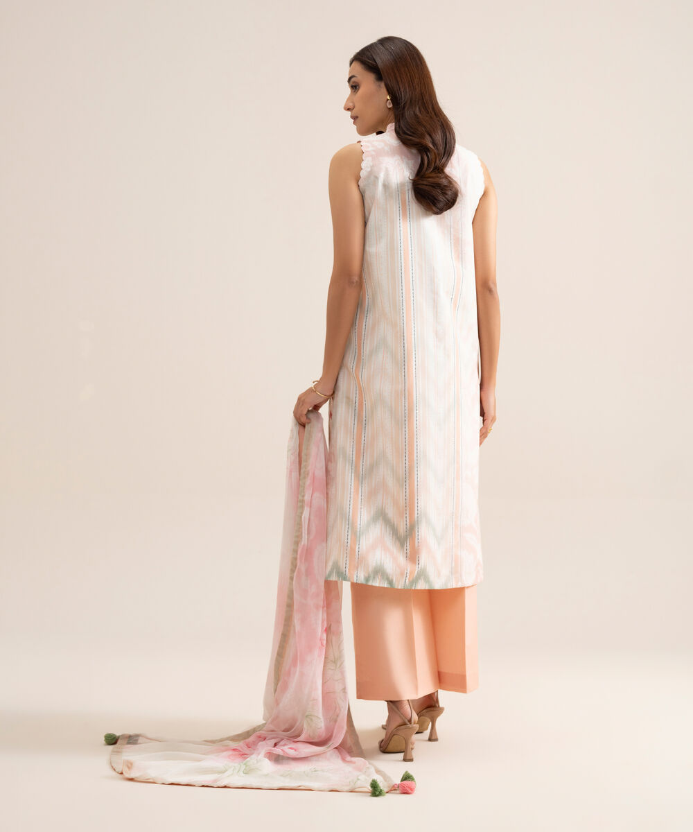 Women's Unstitched Lawn Embroidered Off White  3 Piece Suit