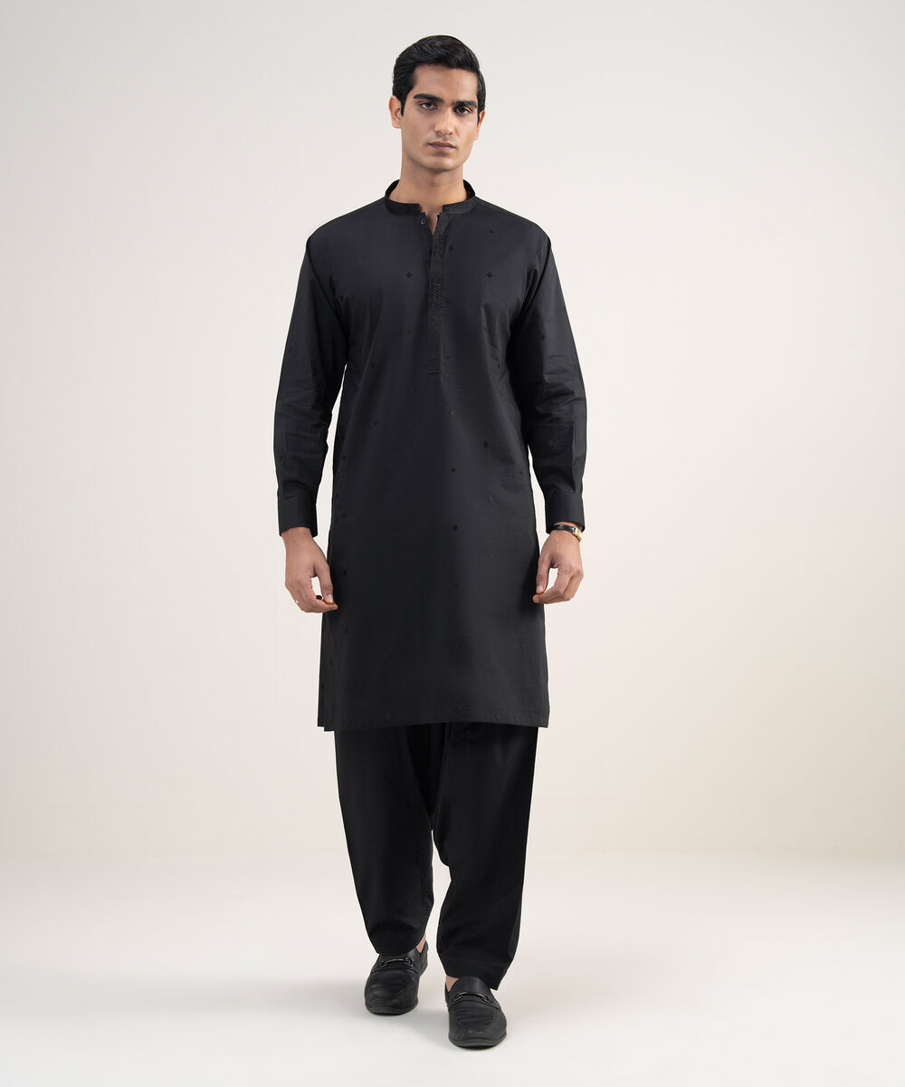 Men's Stitched Premium Cotton Black Suit