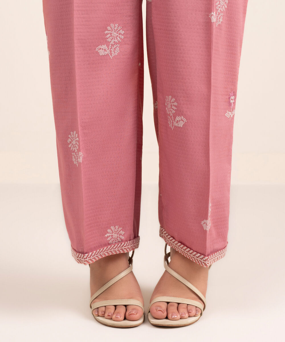 Women's RTW Dobby Embroidered Pink Straight Pants