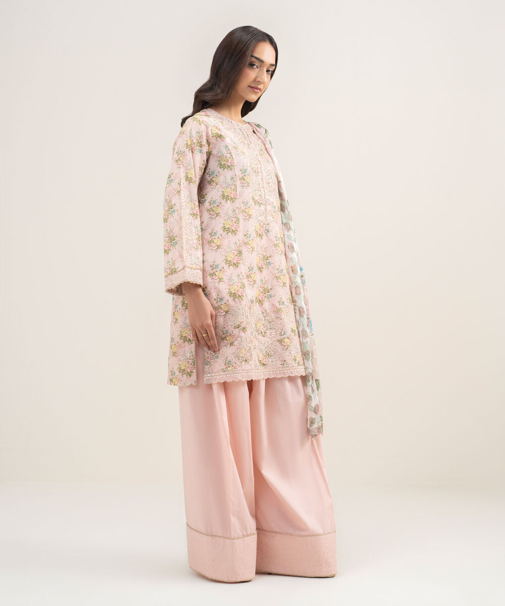 Women's RTW Zari Lawn Embroidered Pink 3 Piece Suit