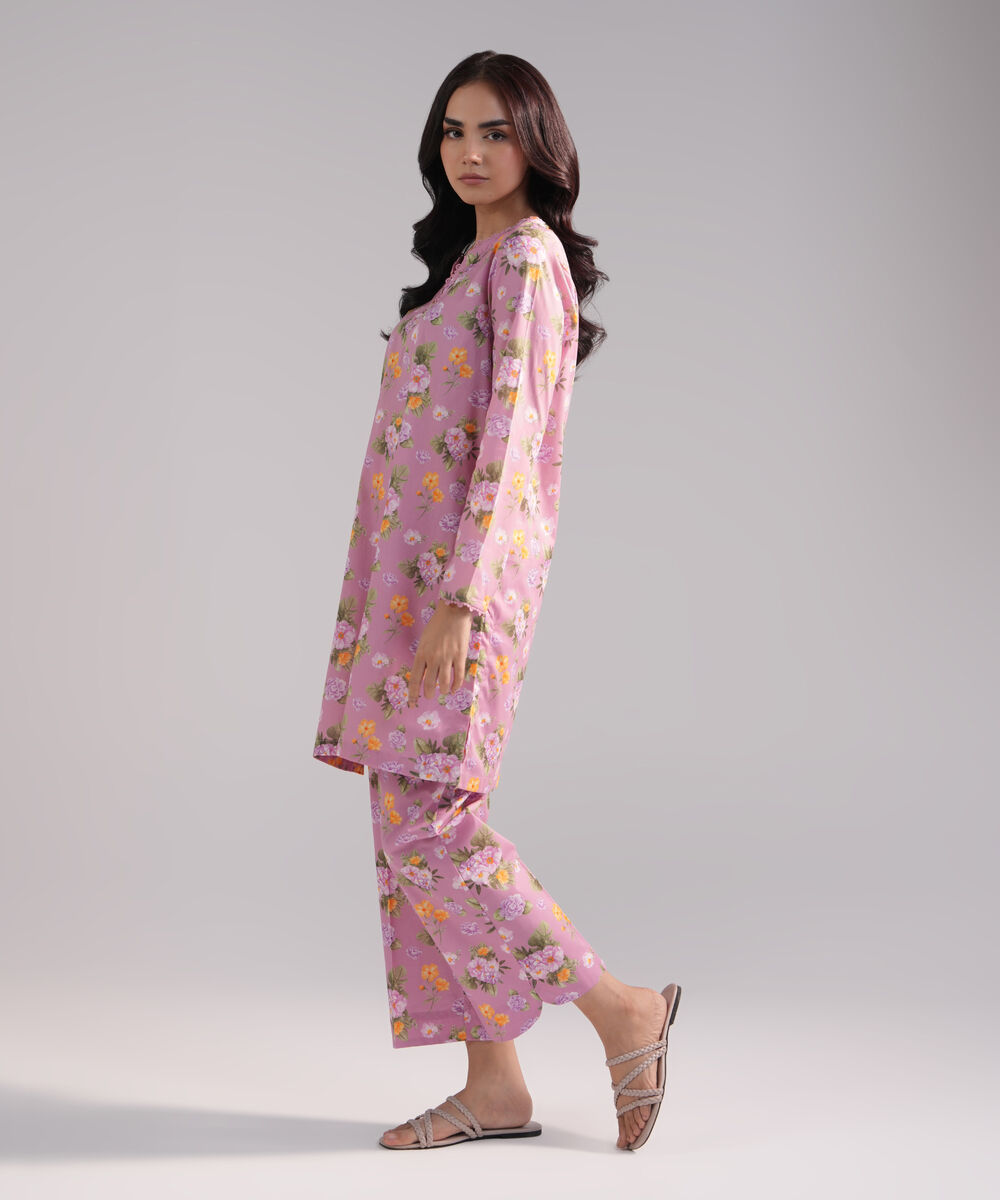 Women's RTW Lawn Printed Pink 2 Piece Suit