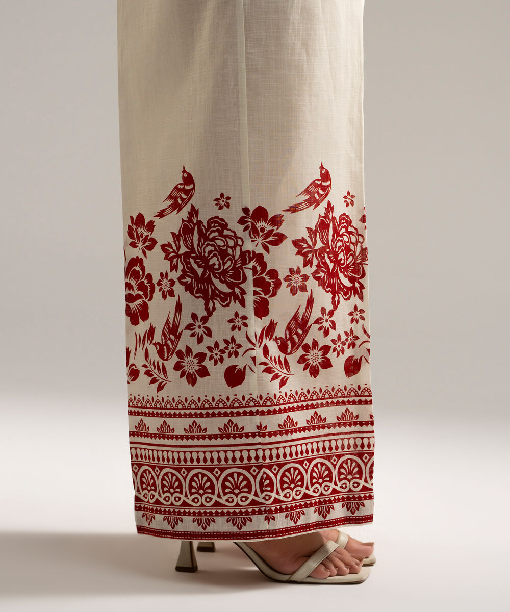 Women's RTW Cross Hatch Printed Cream White Culottes