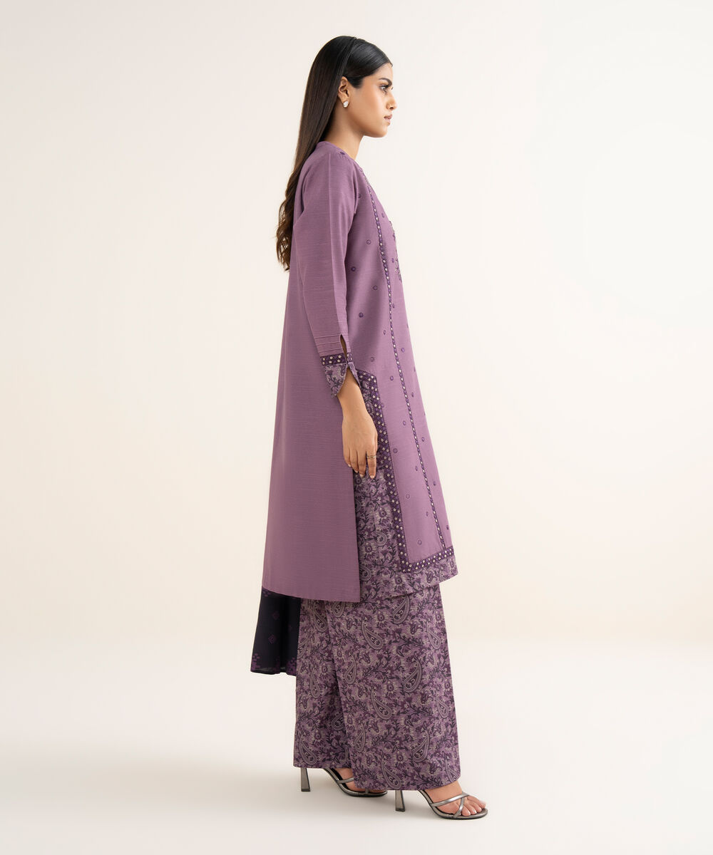 Women's Unstitched Khaddar Embroidered Purple 3 Piece Suit