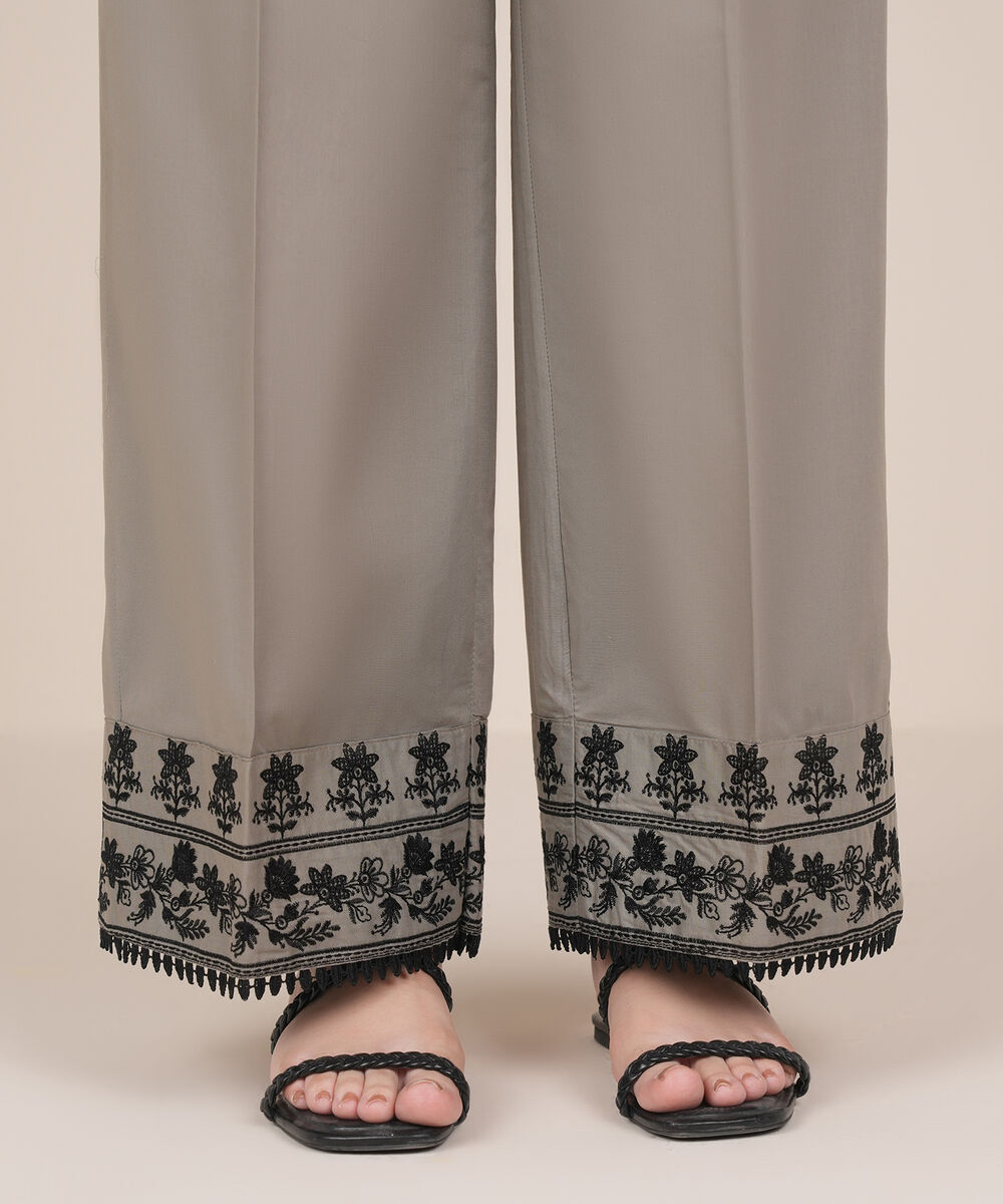 Women's RTW Cambric Grey Embroidered Culottes