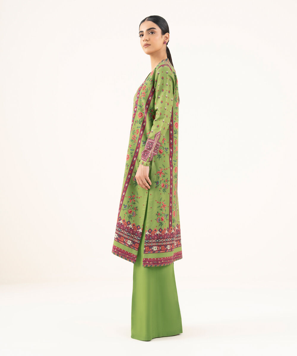 Women's Unstitched Viscose Khaddar Printed Green 2 Piece Suit