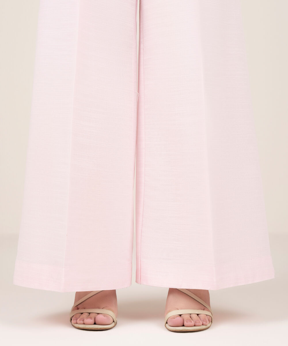 Women's RTW Khaddar Solid Pink Flared Pants