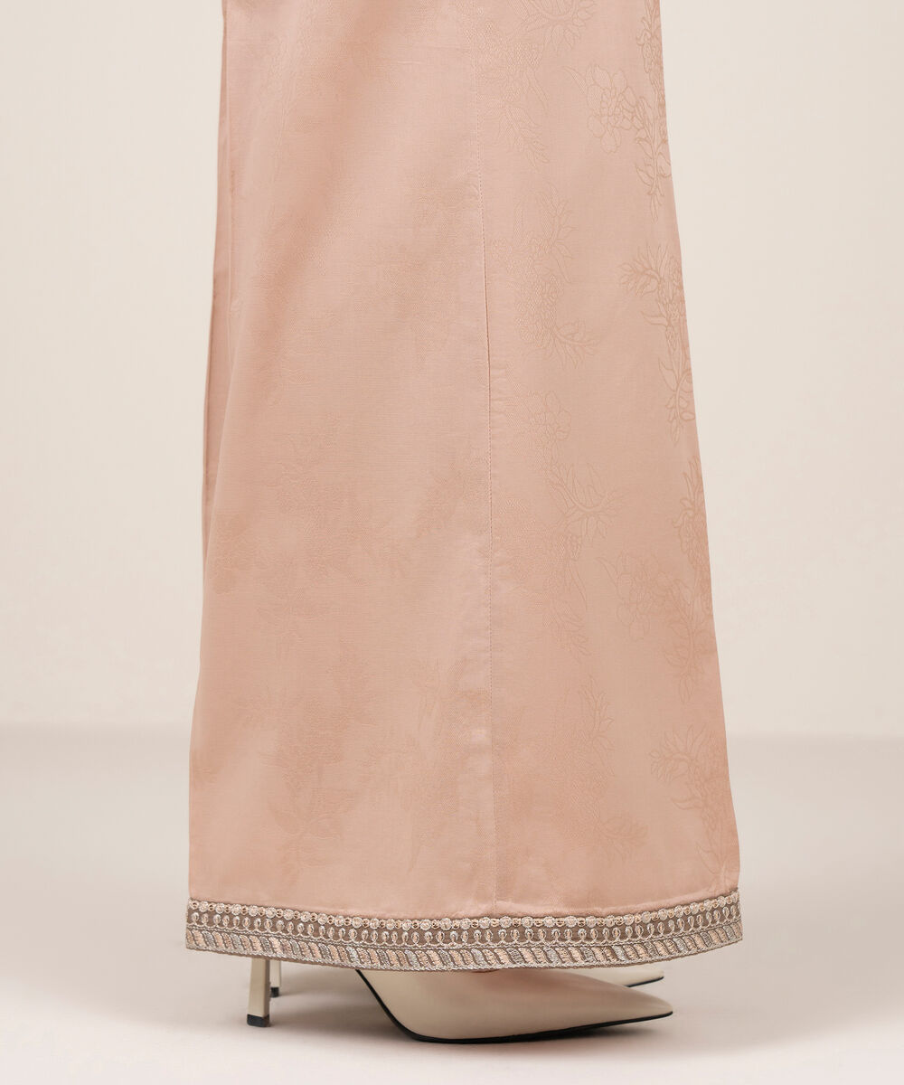 Women's RTW Self Jacquard Leno Embroidered Dusty Pink Flared Pants