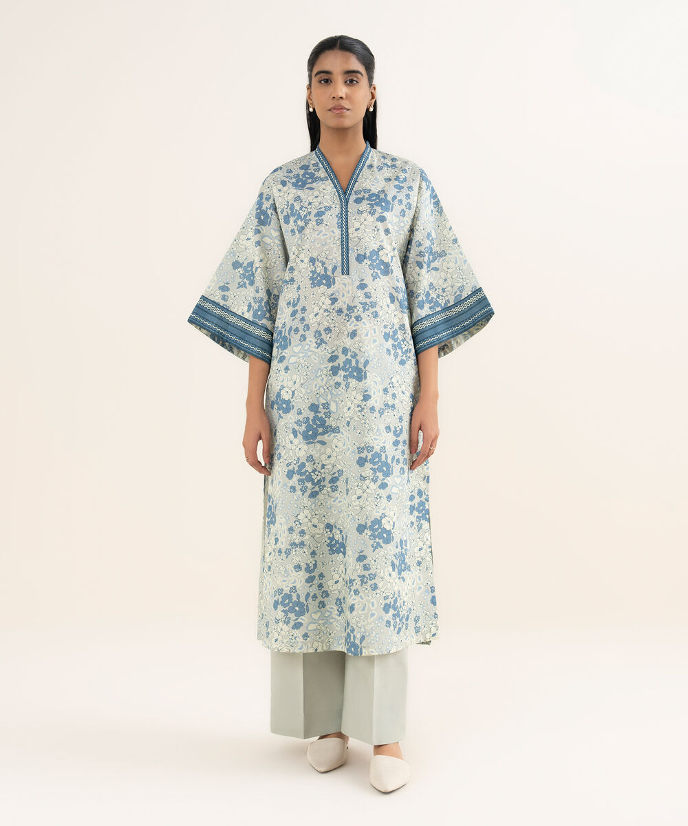 Women's Unstitched Lawn Printed Blue 2 Piece Suit