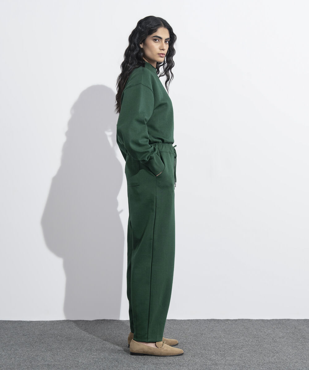 Women's Western Wear Green Interlock Darted Pull-On Trousers