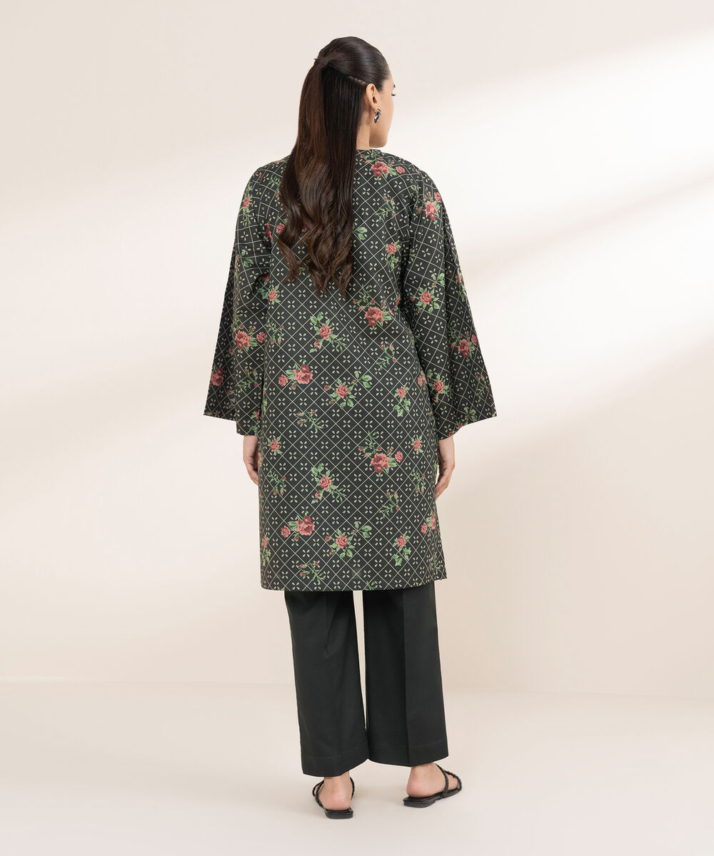 Women's RTW Lawn Black Printed Boxy Shirt