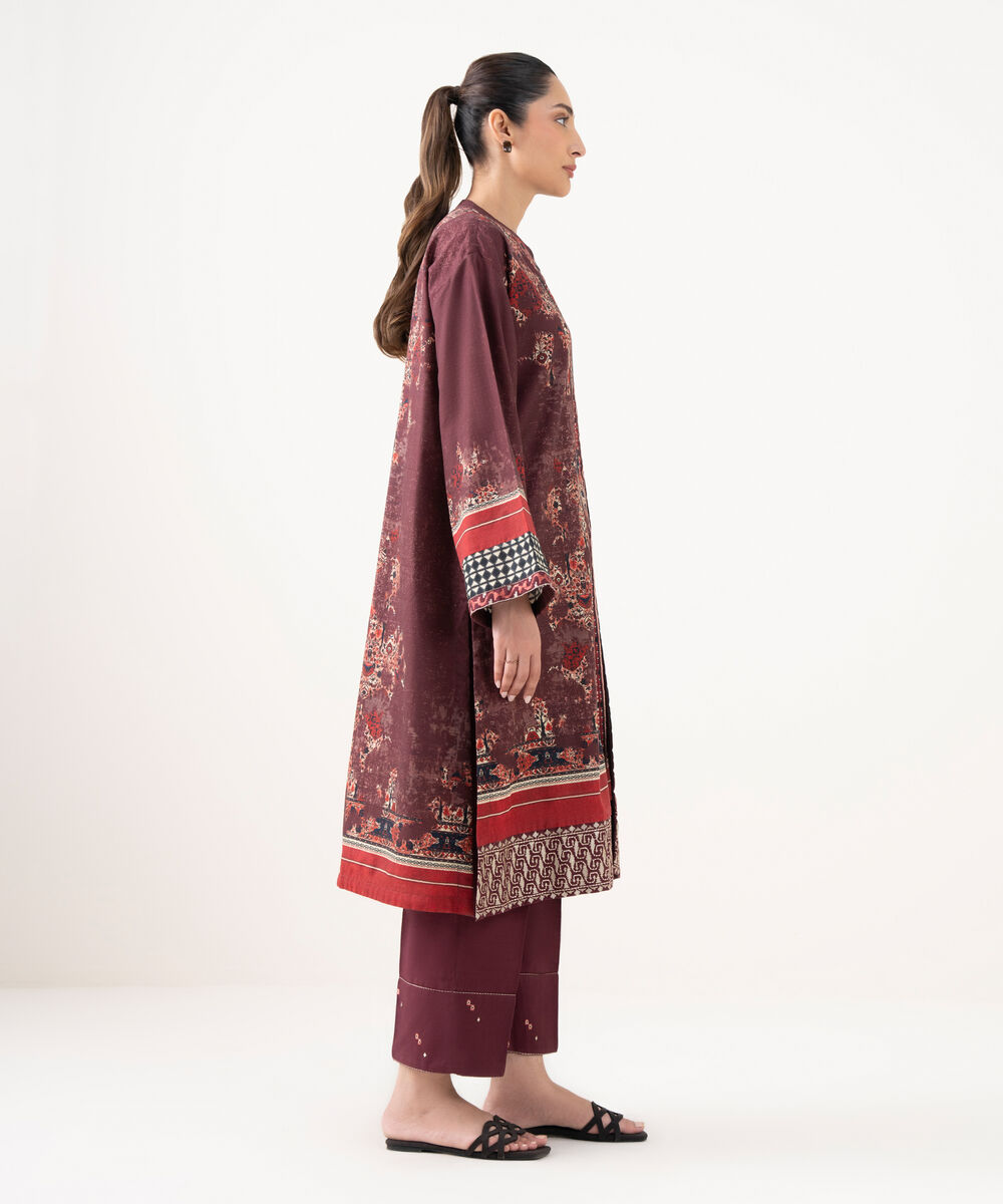 Women's RTW Light Khaddar Embroidered Brown Drop Shoulder Shirt