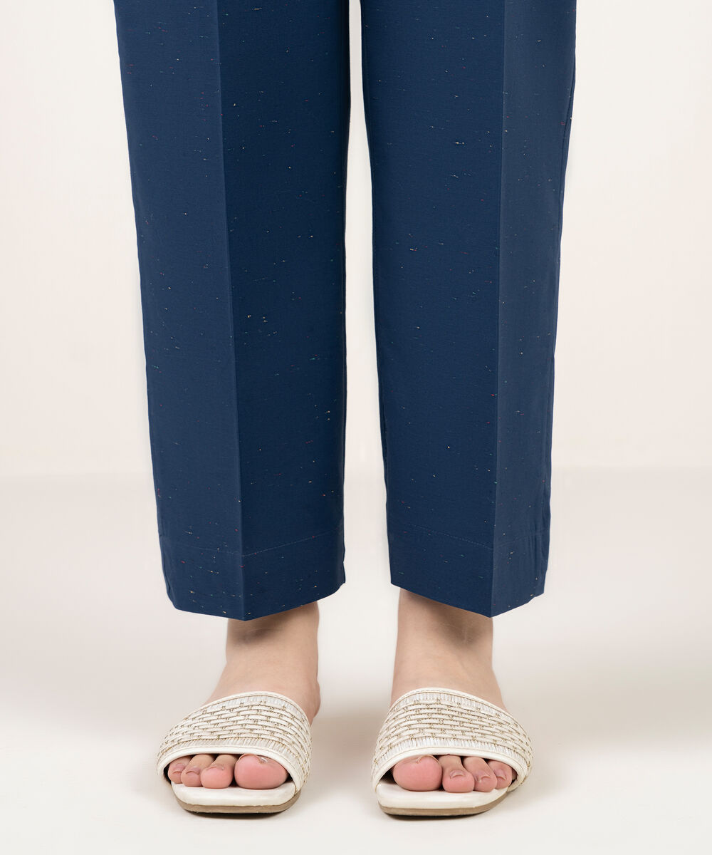 Women's RTW Multi Neps Solid Blue Straight Pants