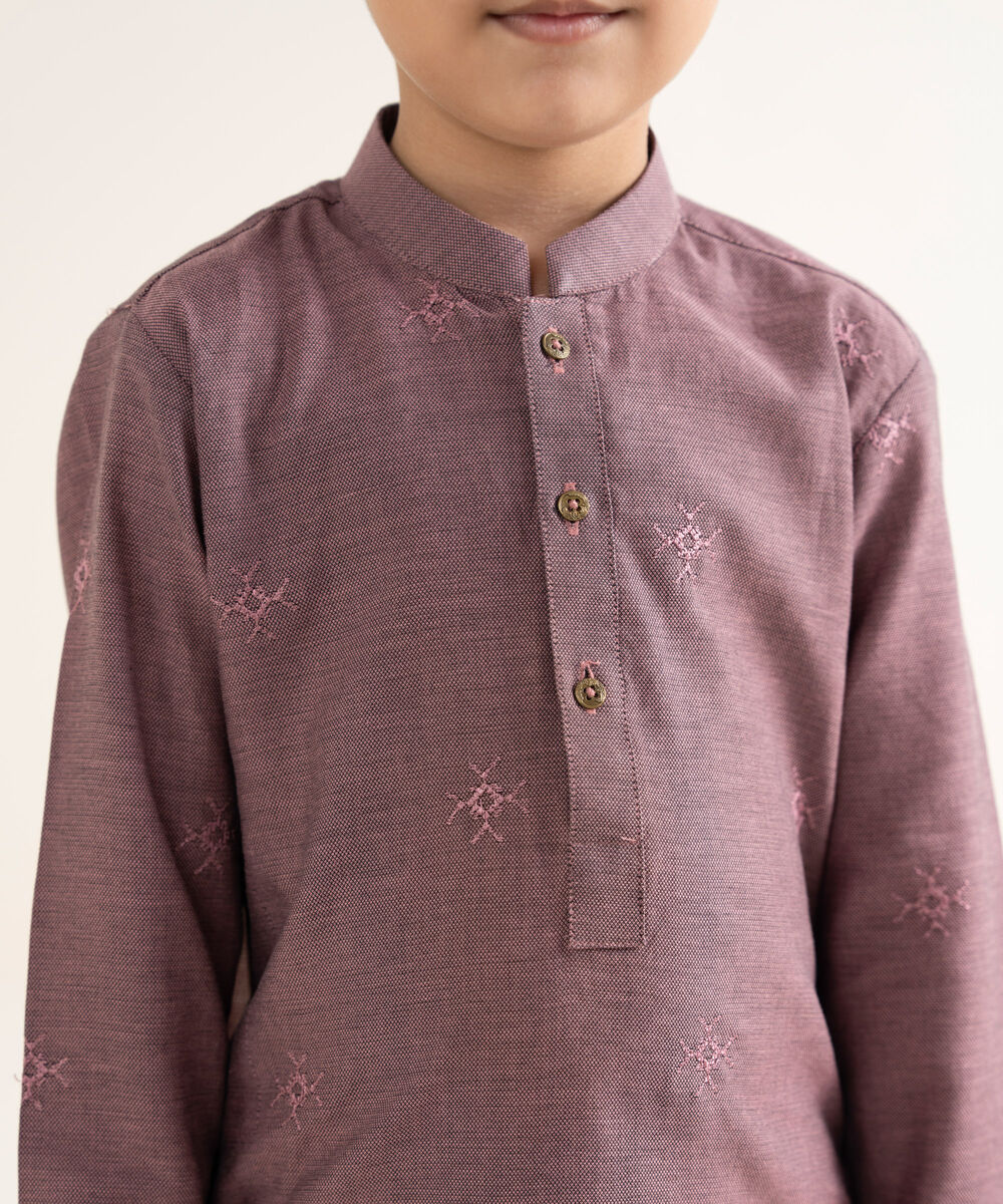 Men's Yarndyed Wash & Wear Embroidered Purple Kurta