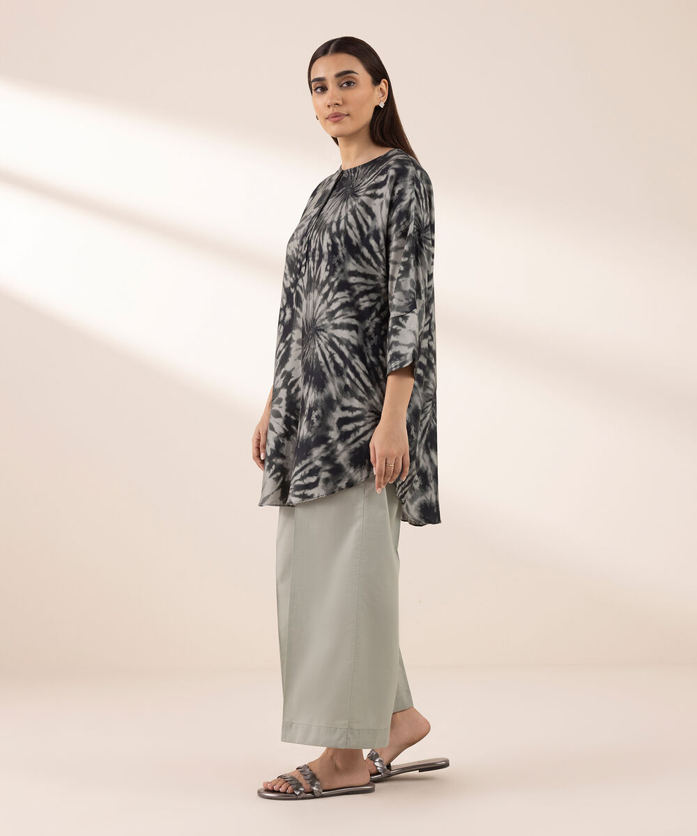 Women's RTW Arabic Lawn Black Printed Boxy Shirt