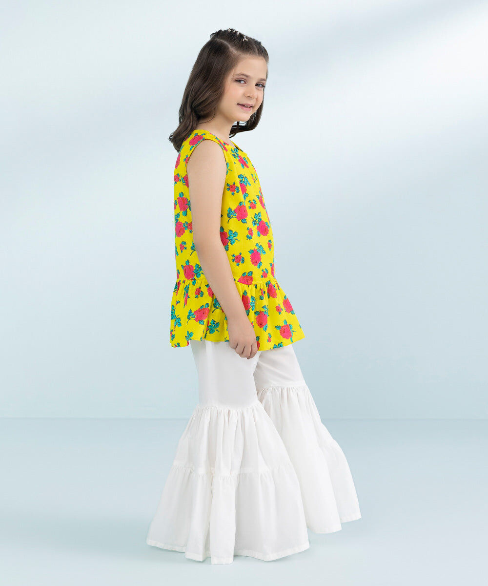 Girls Cotton Satin Dress in Yellow