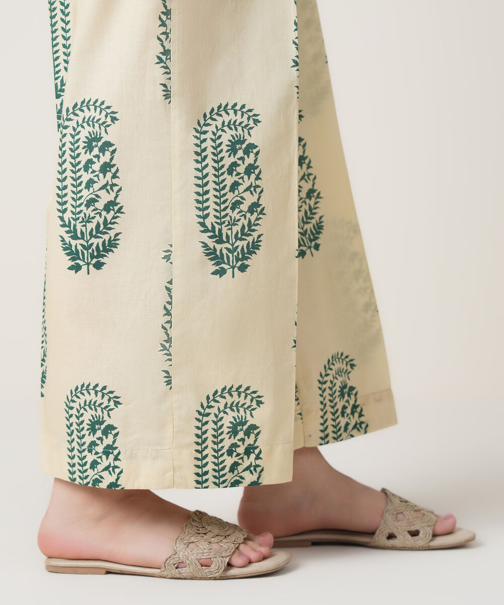 Women's RTW Cambric Off White Printed Trousers