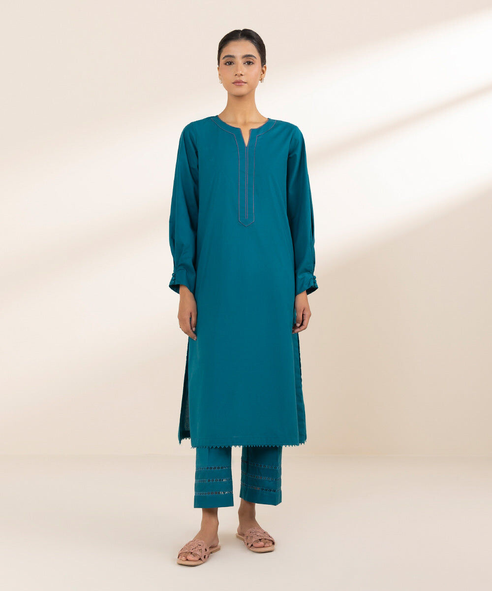 Woman - Green Solid Cambric Shirt