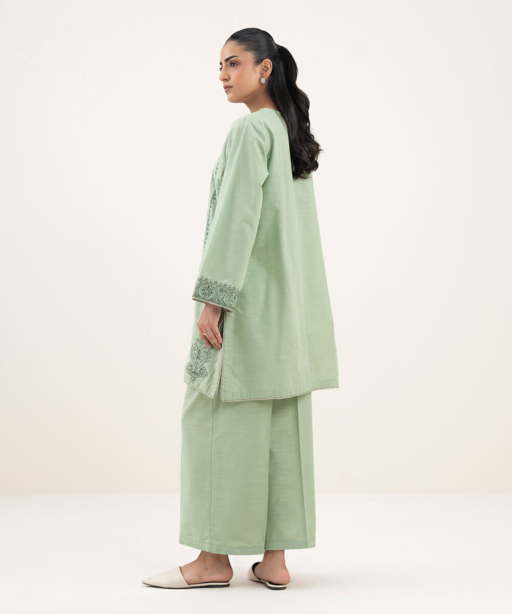 Women's RTW Cotton Embroidered Straight Ice Blue Shirt