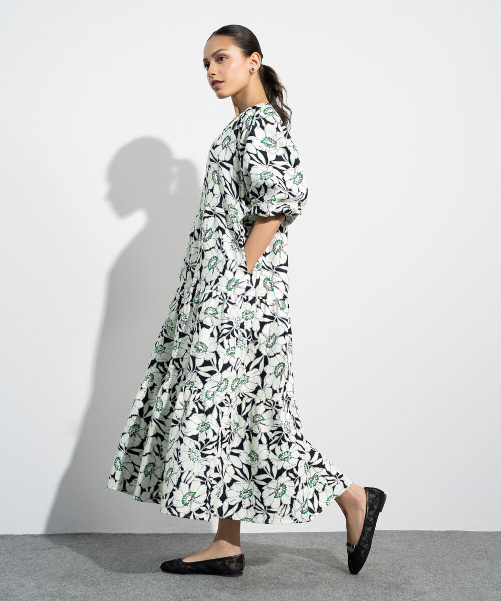 Women's Western Multi Floral Print Jacquard Dress