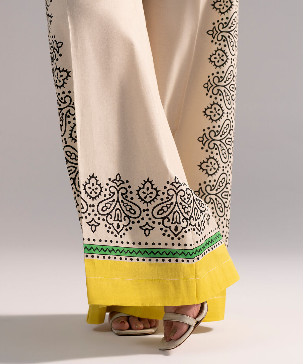 Women's RTW Cambric Printed Off White Culottes